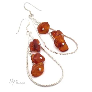 Teardrop Shaped Dangle Earrings with Amber