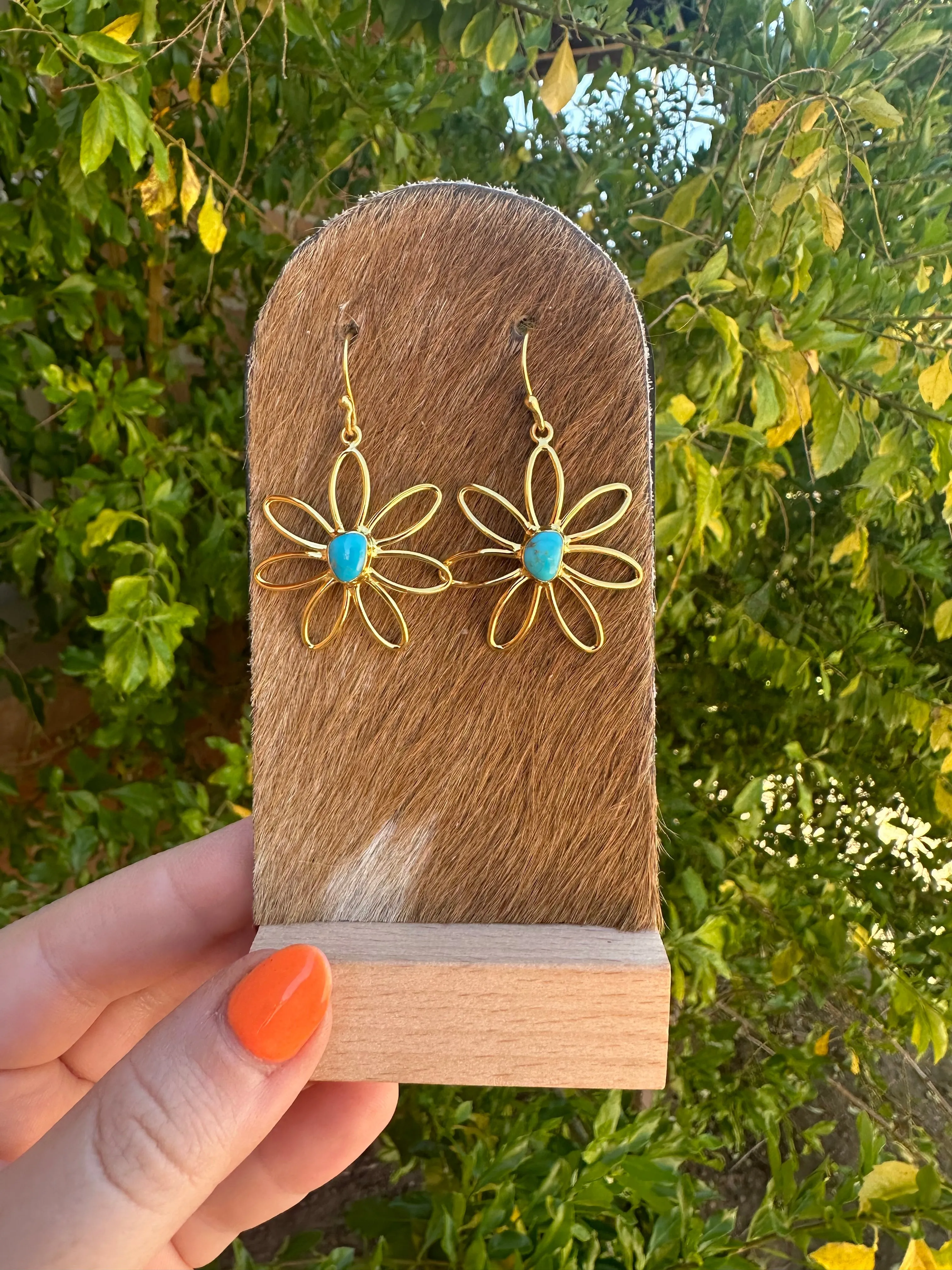 “The Golden Collection” Natural Turquoise Daisy 2.0 Handmade 14k Gold Plated Earrings