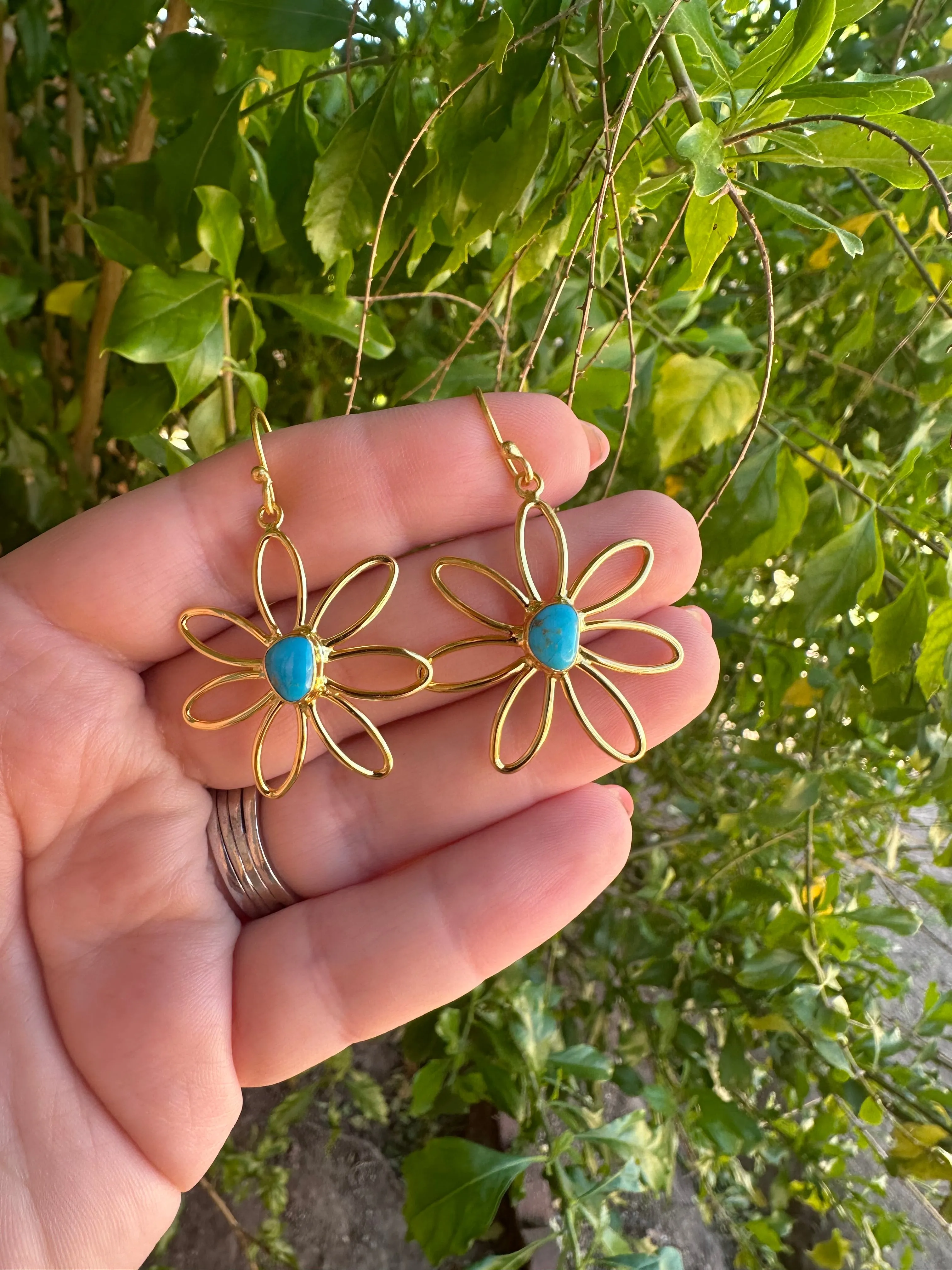 “The Golden Collection” Natural Turquoise Daisy 2.0 Handmade 14k Gold Plated Earrings