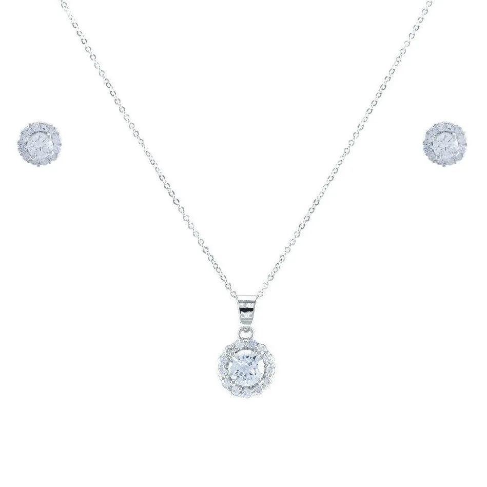 Theia Round Halo Pendant Set