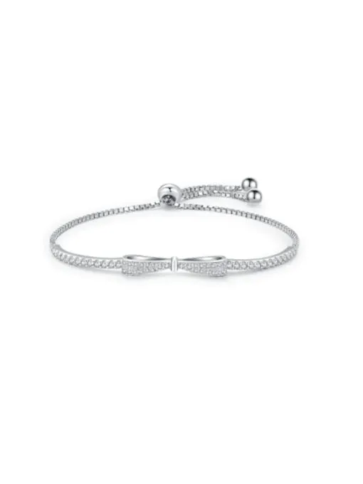 Tiny Bow Bracelet, Zircon Luxury Adjustable Tarnish Free Luxury .925 Sterling Silver Bracelet