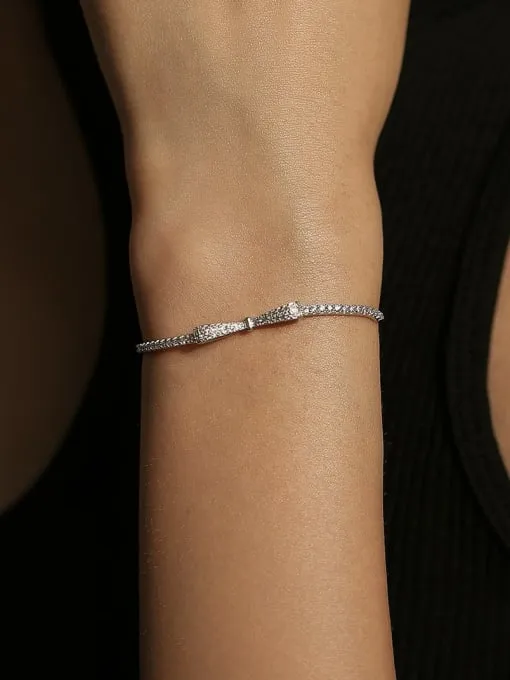 Tiny Bow Bracelet, Zircon Luxury Adjustable Tarnish Free Luxury .925 Sterling Silver Bracelet