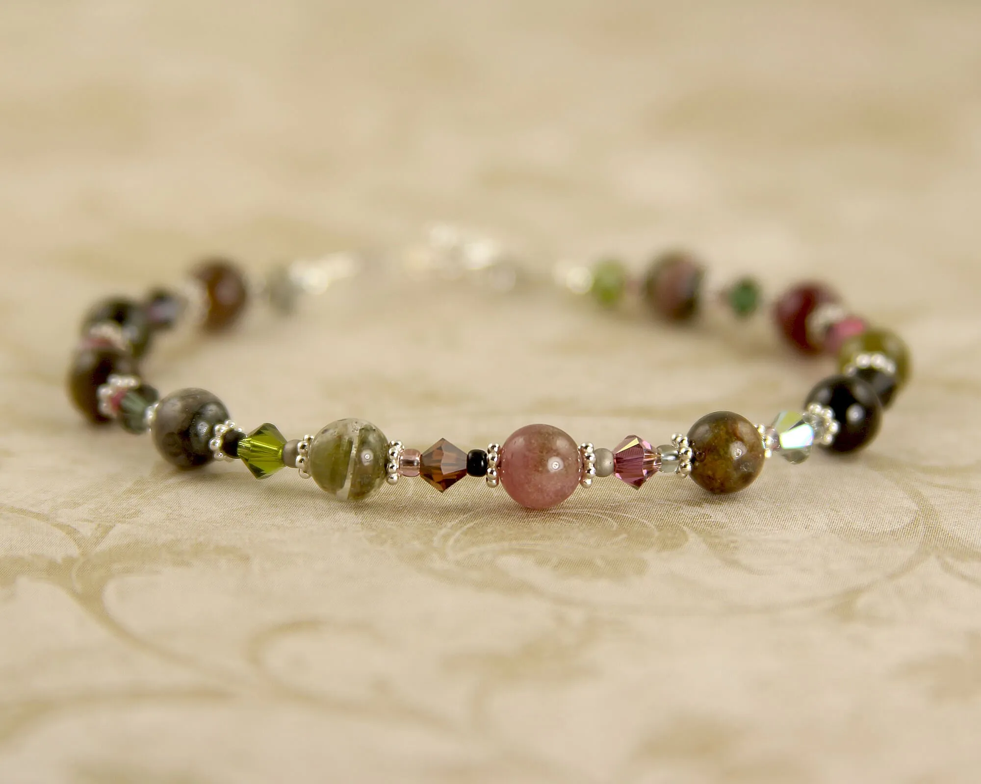 Tourmaline Crystal Gemstone Bracelet, Sterling Silver