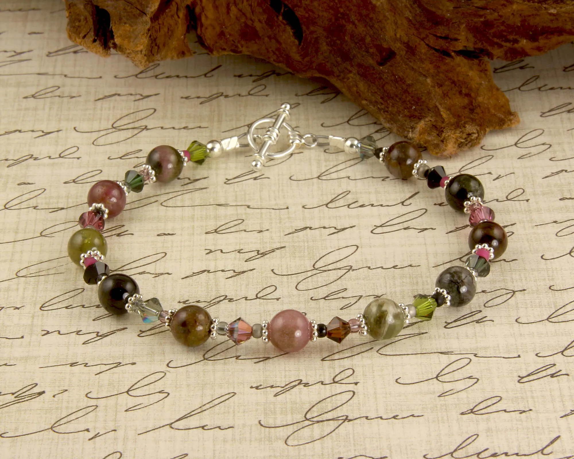 Tourmaline Crystal Gemstone Bracelet, Sterling Silver