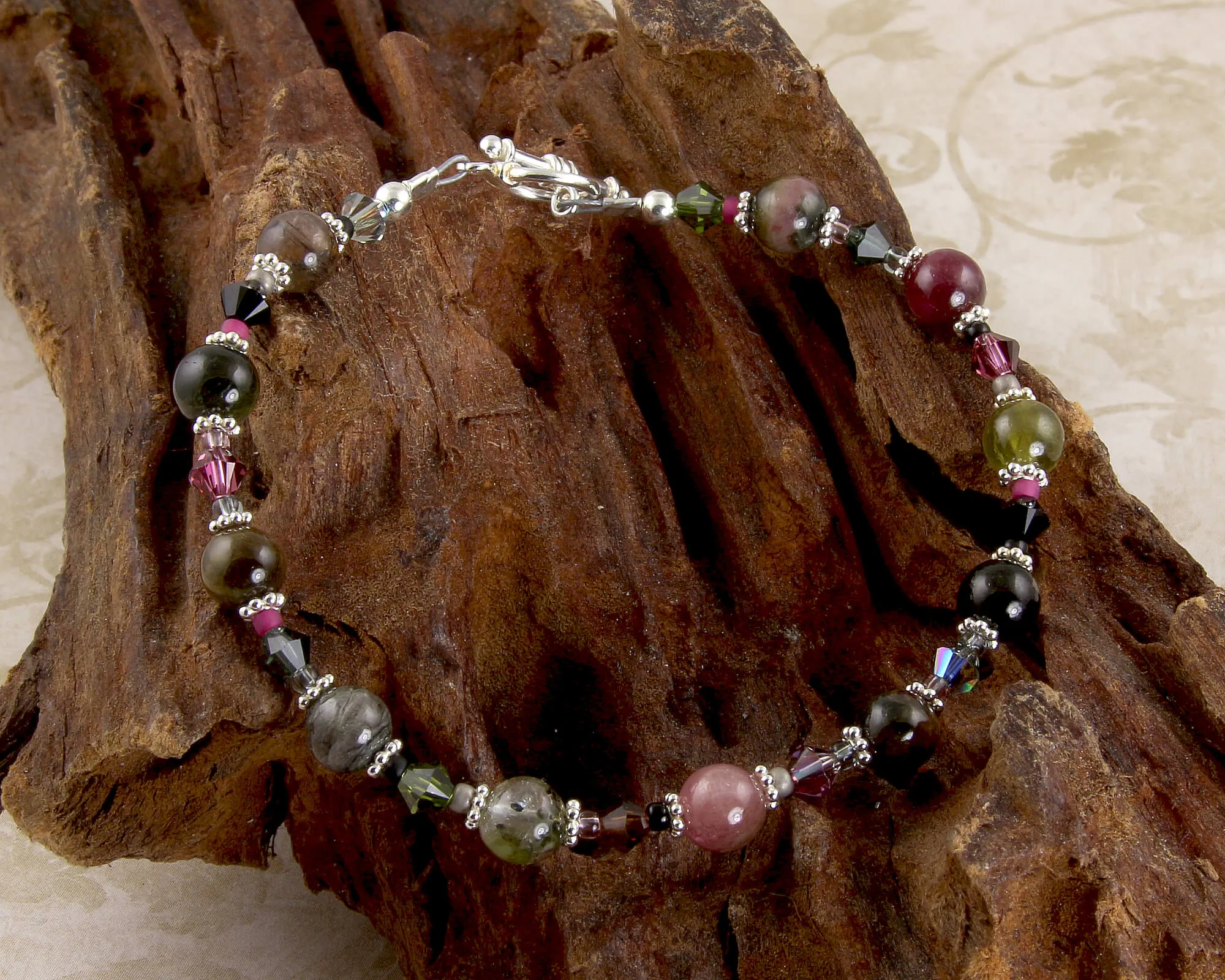 Tourmaline Crystal Gemstone Bracelet, Sterling Silver