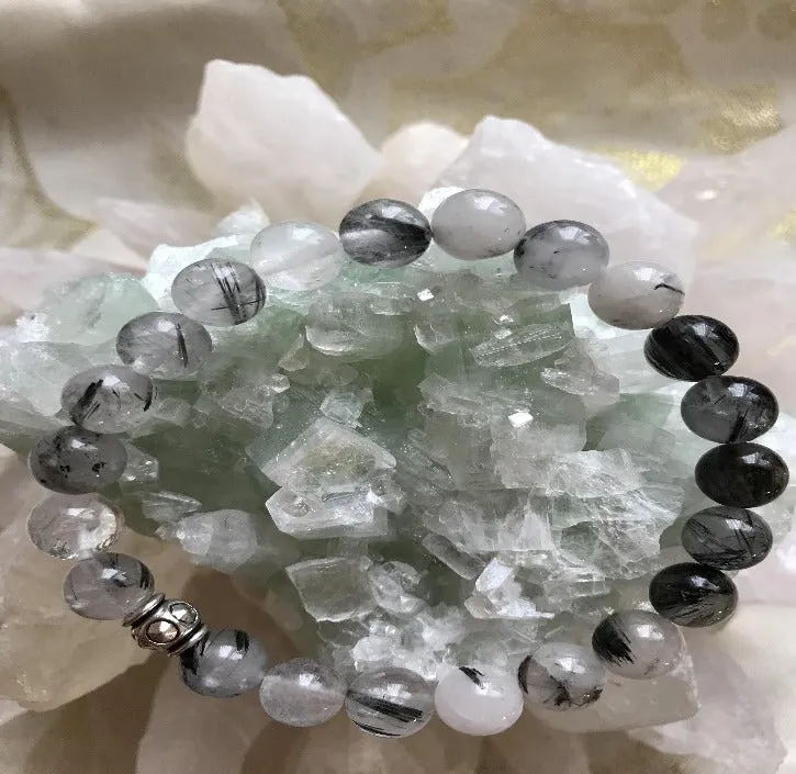 Tourmilated Quartz Genuine Crystal Bracelet - Cleansing Aid