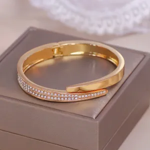 Trendy Jewelry Geometry Round Cuff Bangle Bracelet for Women with Zircon in Gold Color