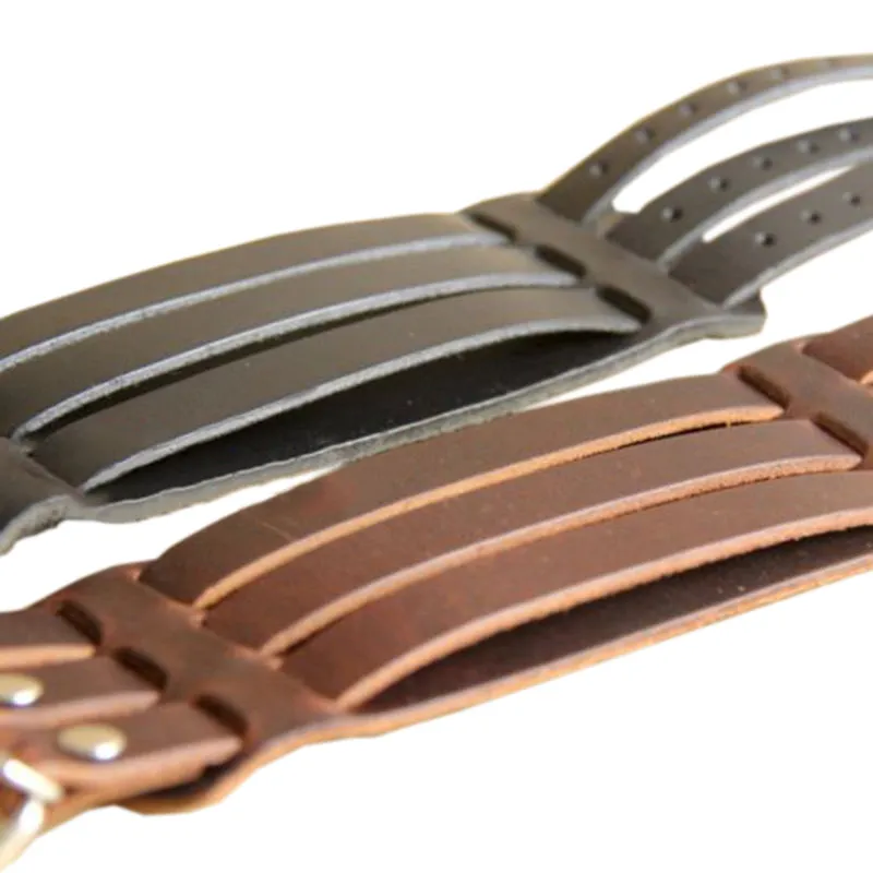 Tri Band Heavy Metal Leather Bracelet