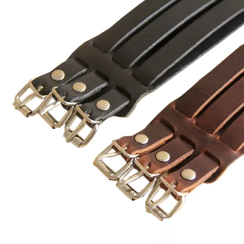 Tri Band Heavy Metal Leather Bracelet