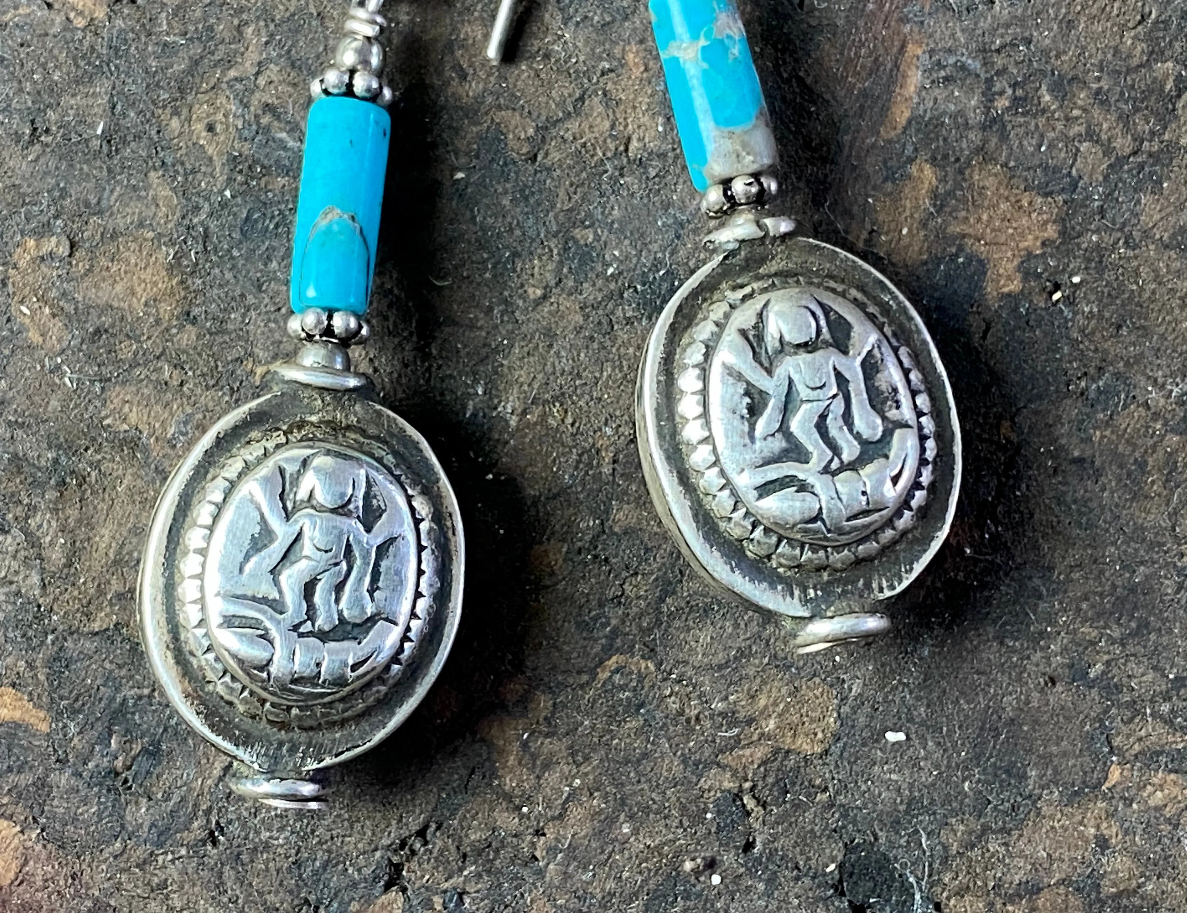 Turquoise Silver Vintage Lakshmi Earrings