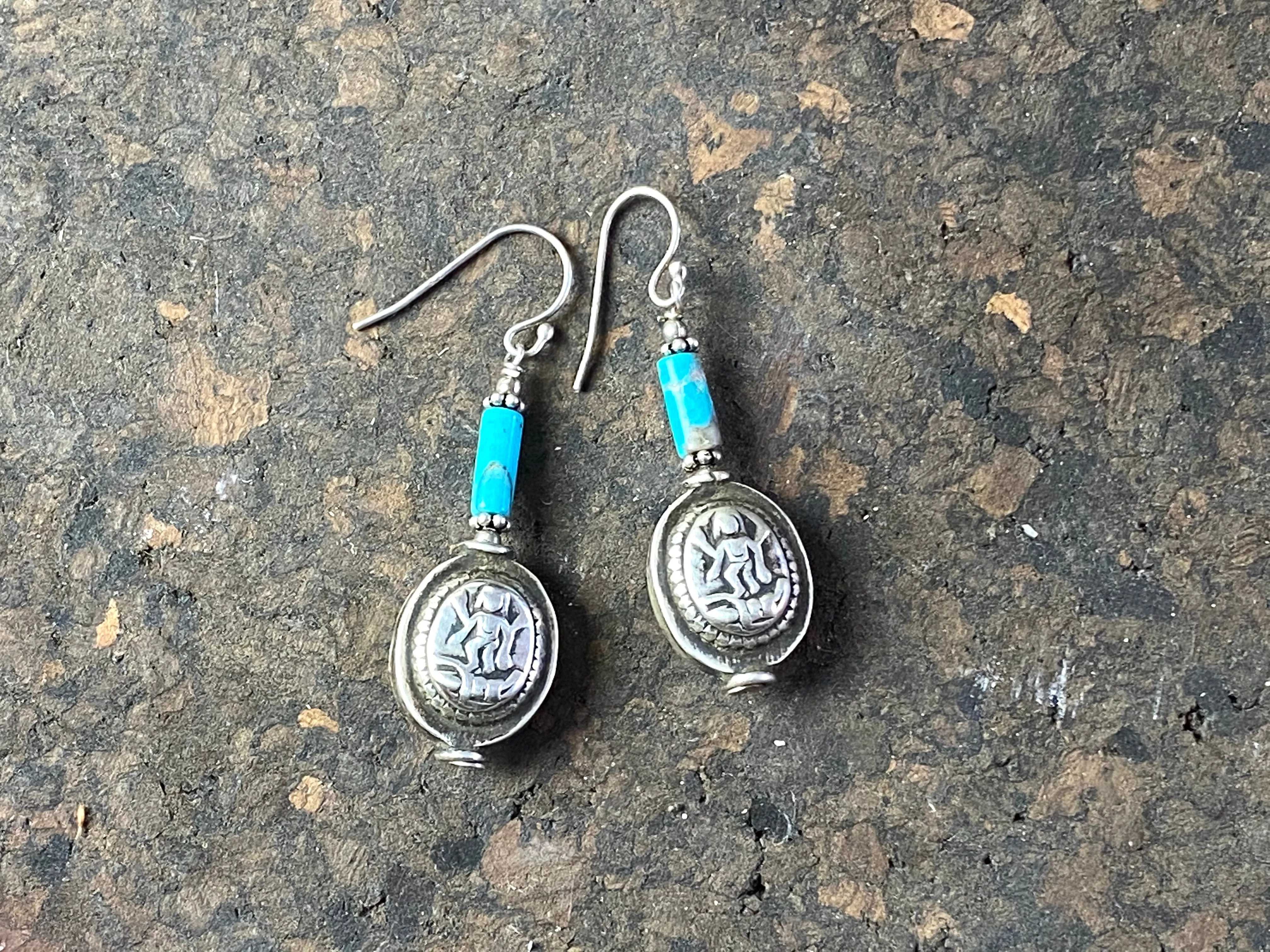 Turquoise Silver Vintage Lakshmi Earrings