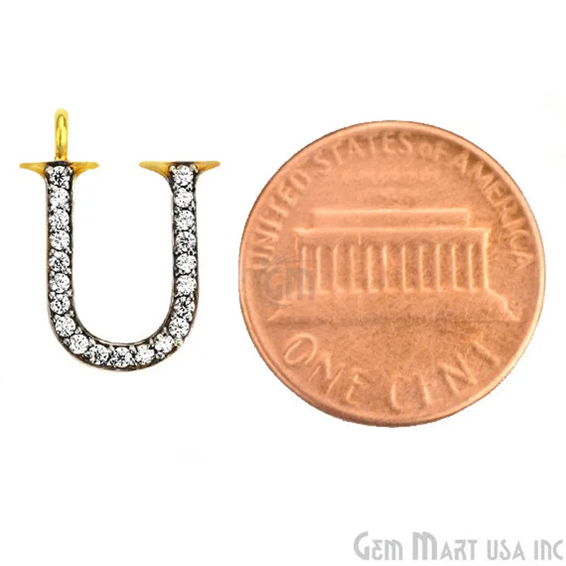 'U' Alphabet Charm CZ Pave Gold Vermeil Charm for Bracelet & Pendants