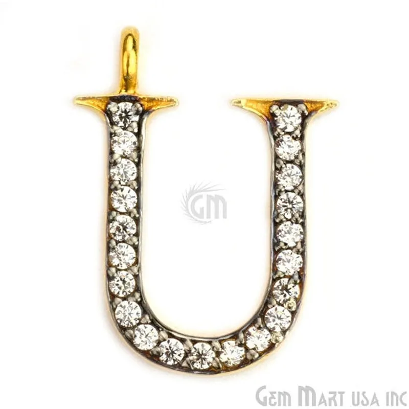 'U' Alphabet Charm CZ Pave Gold Vermeil Charm for Bracelet & Pendants