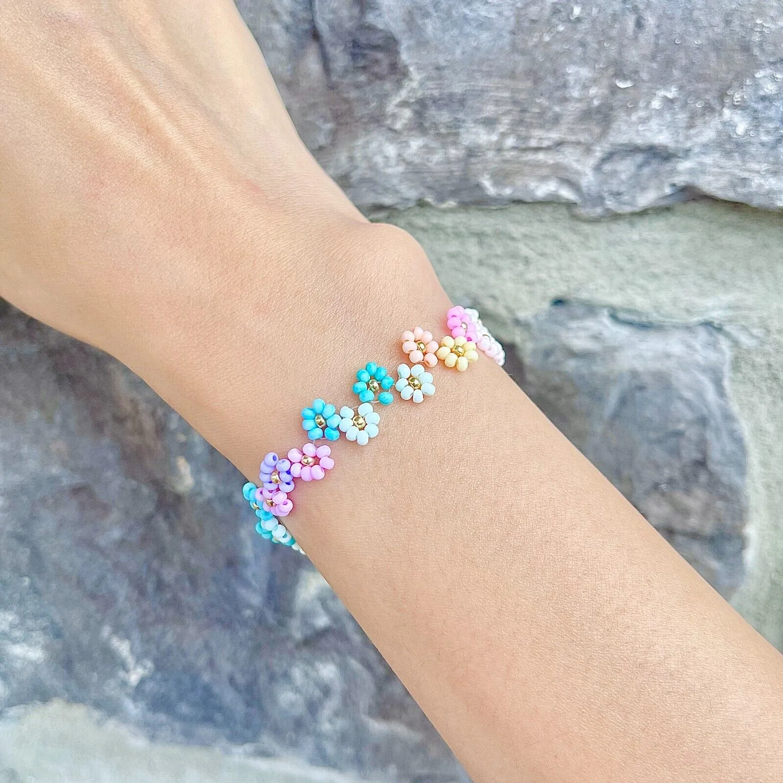 Us Handmade "Icecream Macaron Daisy" Custom Seed Bead Bracelet Gift Women Girls