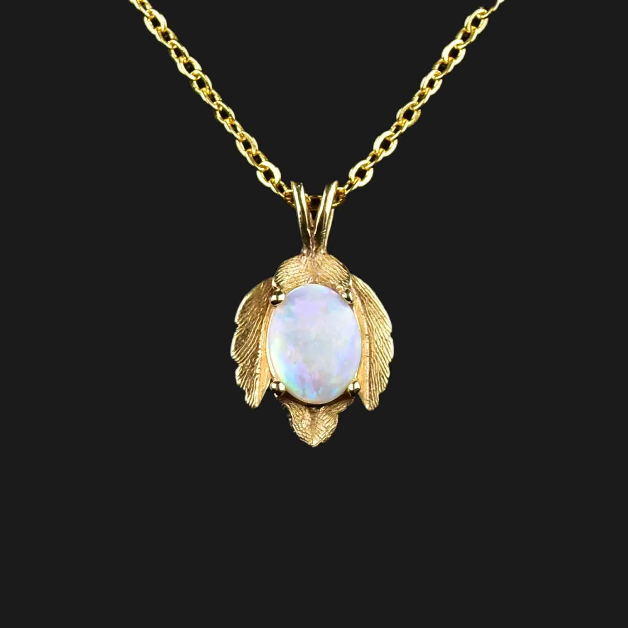 Vintage 14K Gold Leaf Opal Pendant Necklace