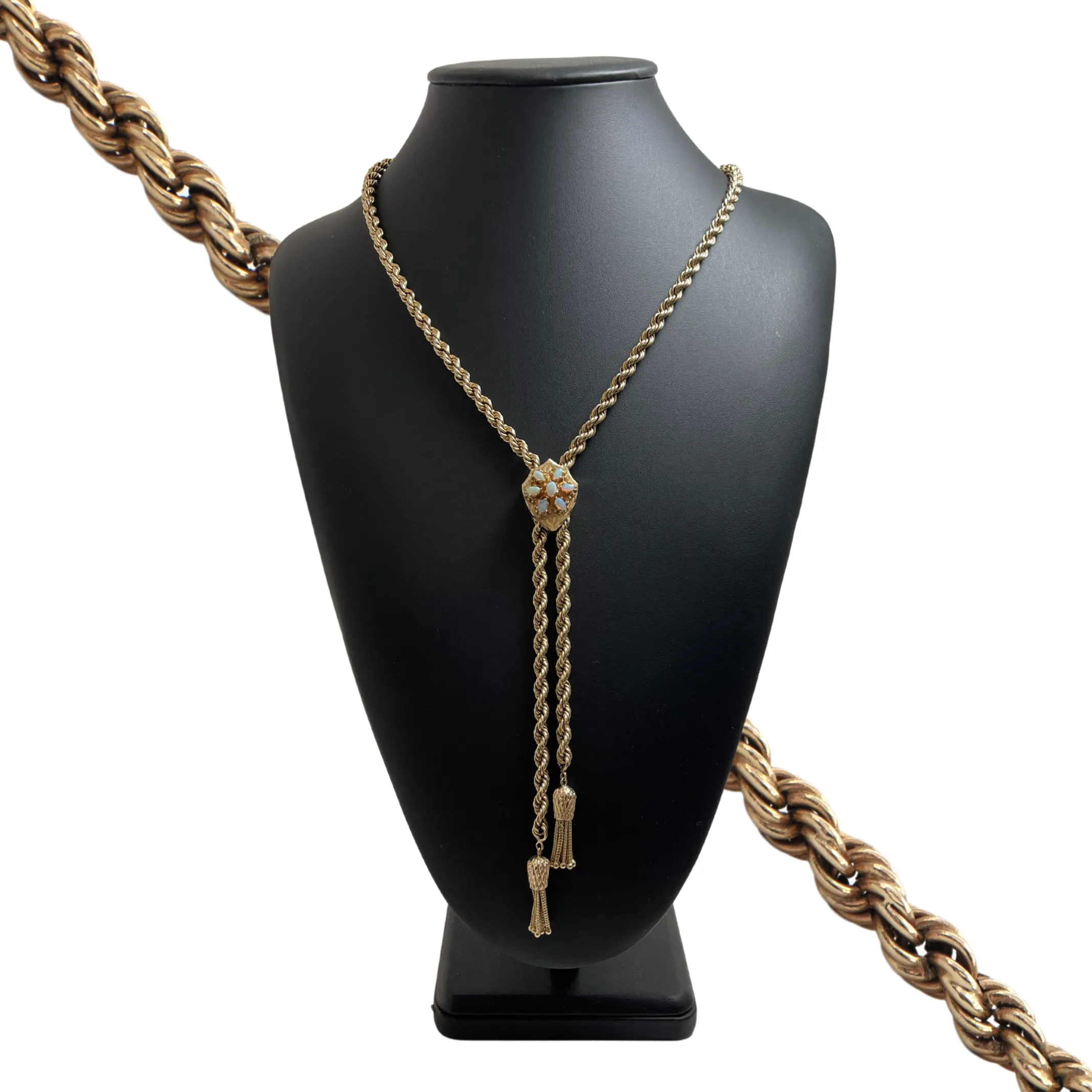 Vintage 14k Gold Rope Link Necklace with Opal Crest Slider