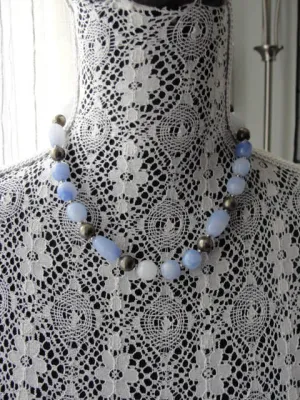 Vintage 1960s Blue Opal-like and Silver Beaded Necklace