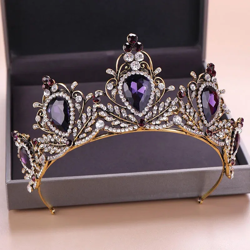 Vintage Charming Purple Crystal Bridal Crown Tiara Hair Accessory