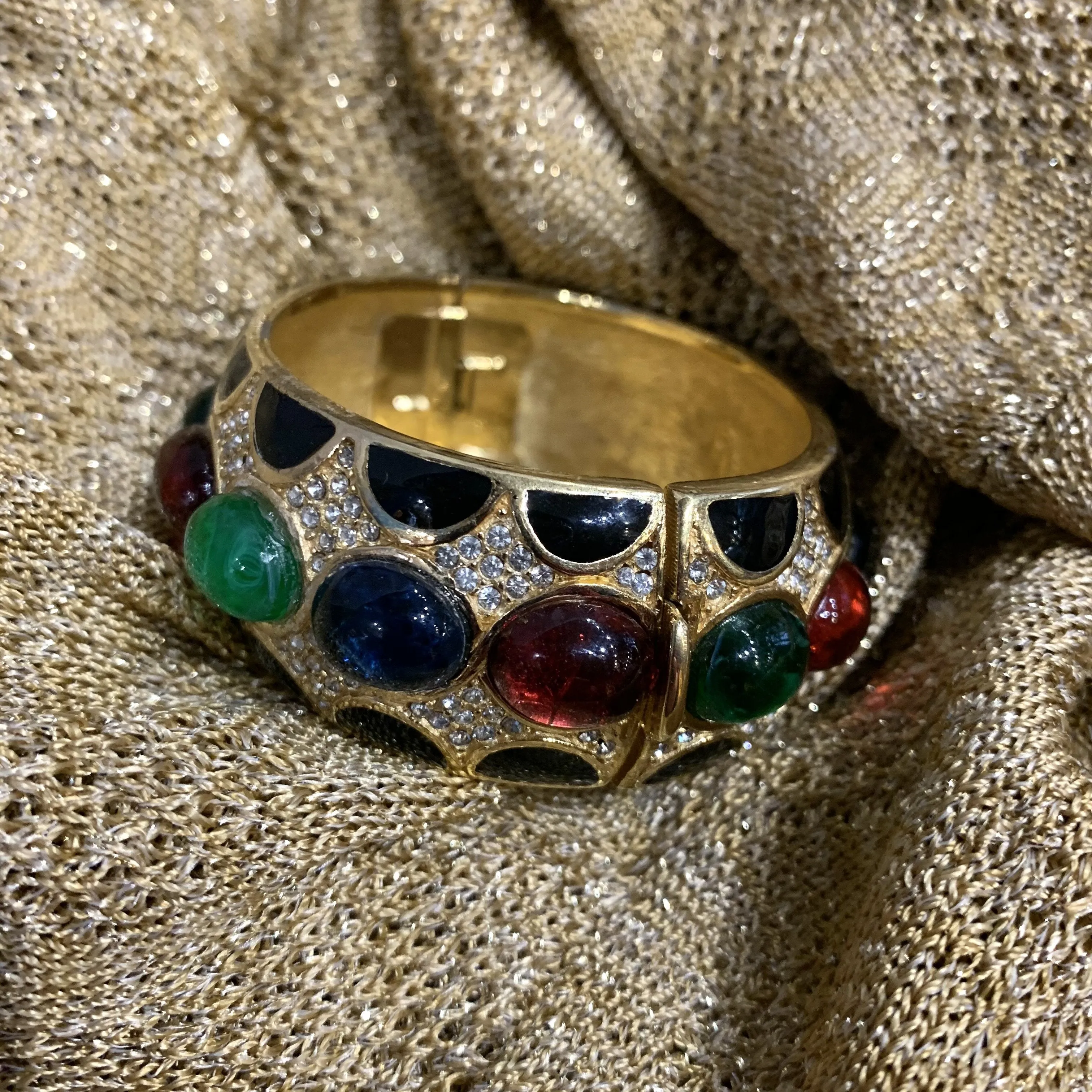 Vintage Ciner Bracelet with Multi Coloured stones and Black Enamel