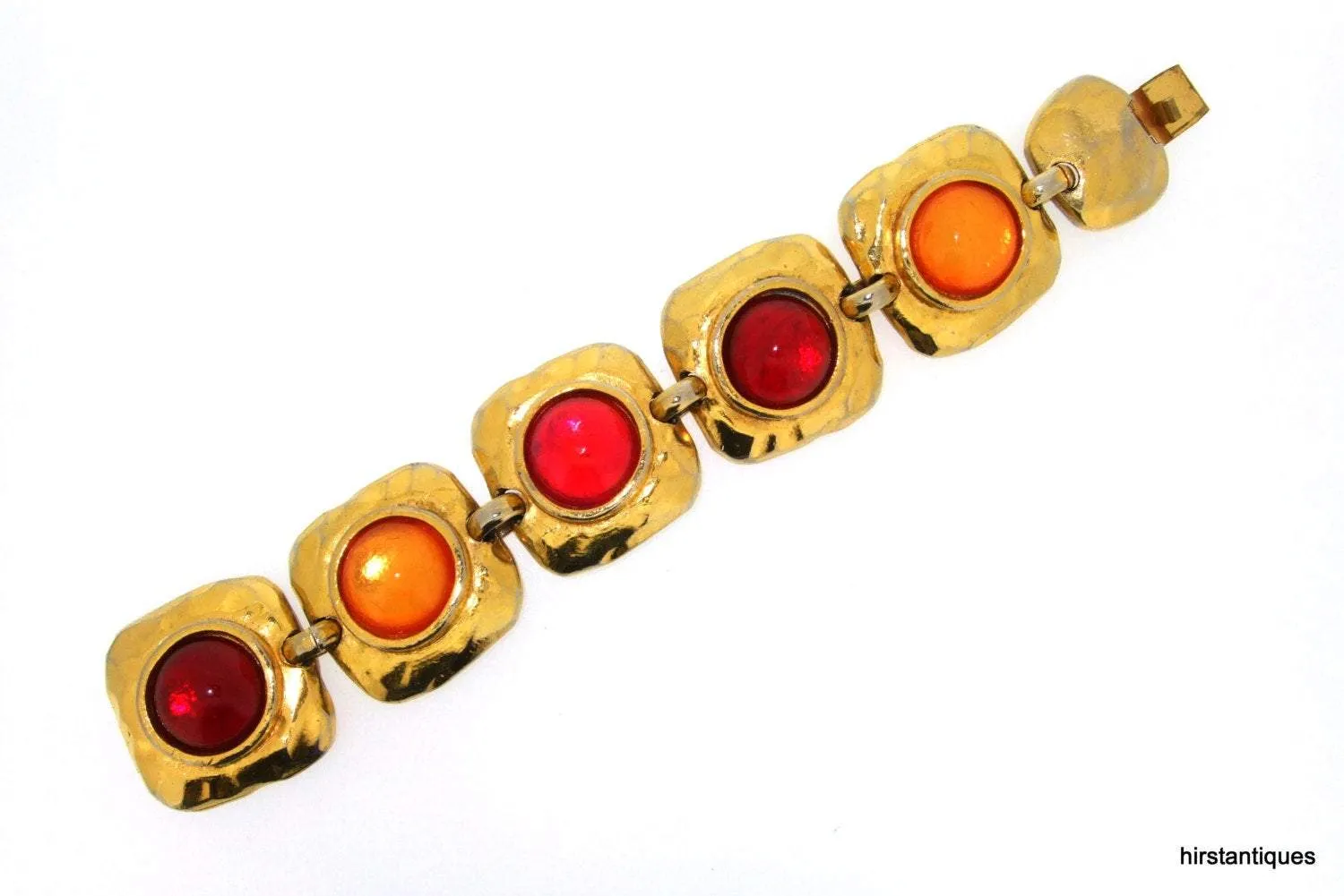 Vintage Edouard Rambaud Bracelet Yellow Red Crystal Gold