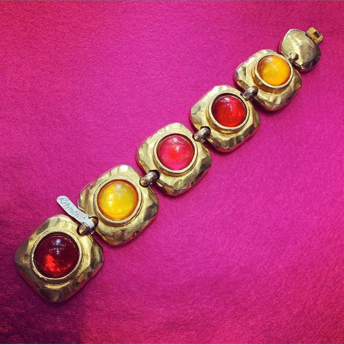 Vintage Edouard Rambaud Bracelet Yellow Red Crystal Gold