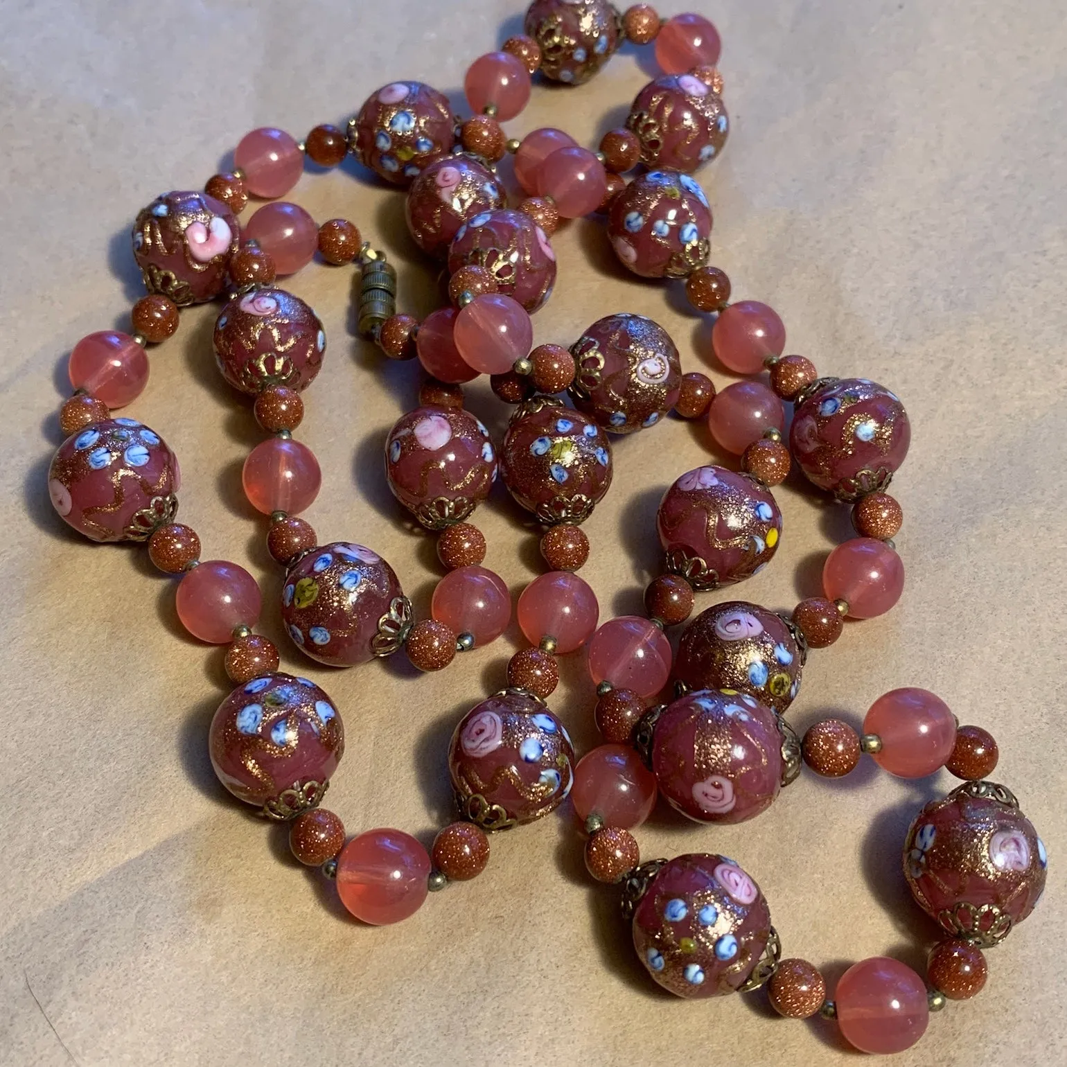 Vintage Pink Wedding Cake Necklace with Goldstone