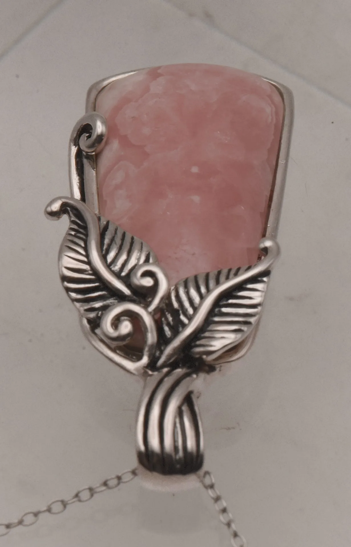 Vintage Rhodochrosite Sterling Silver Pendant on Sterling Silver Chain Necklace