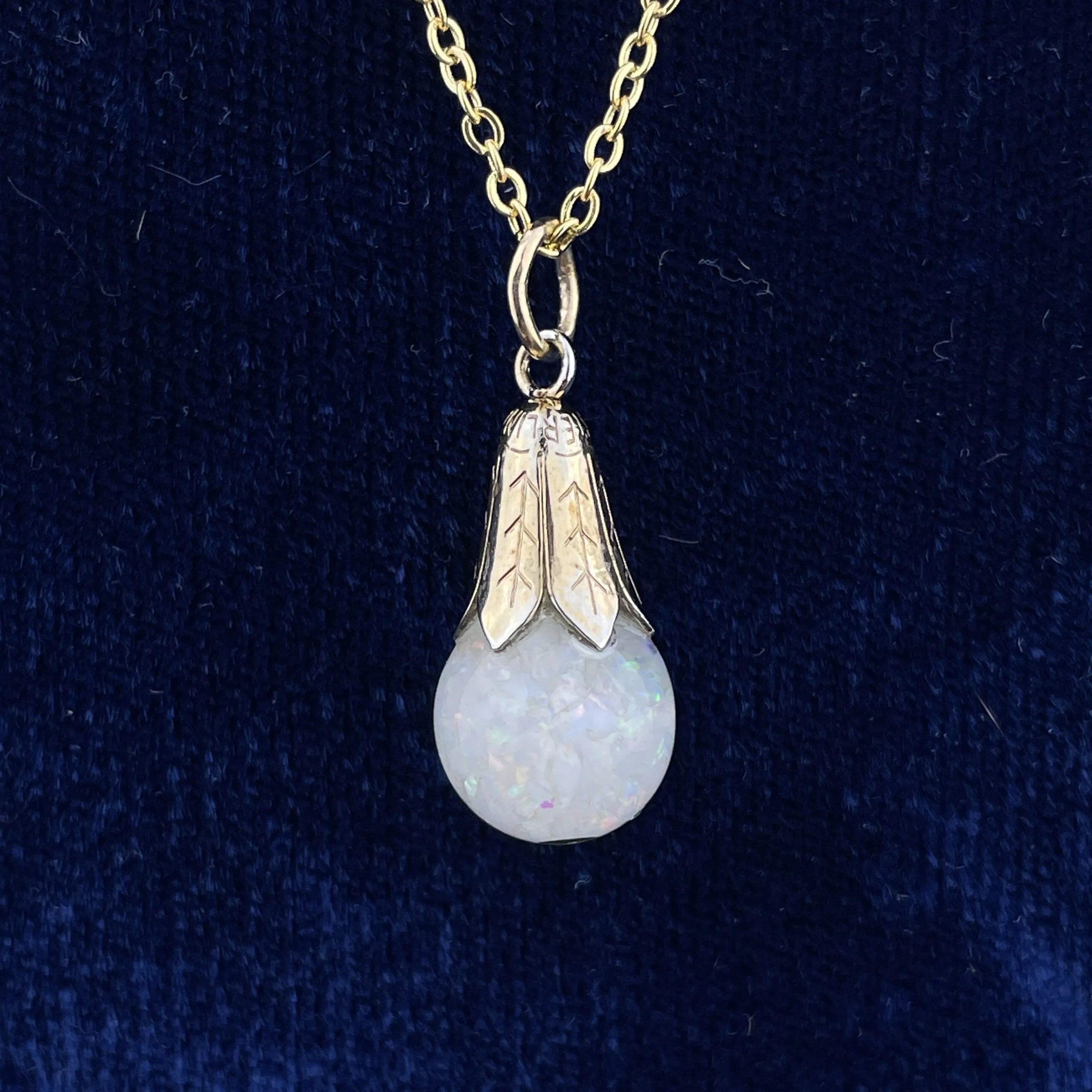 Vintage Silver Gold Vermeil Floating Opal Fob Pendant Charm Necklace