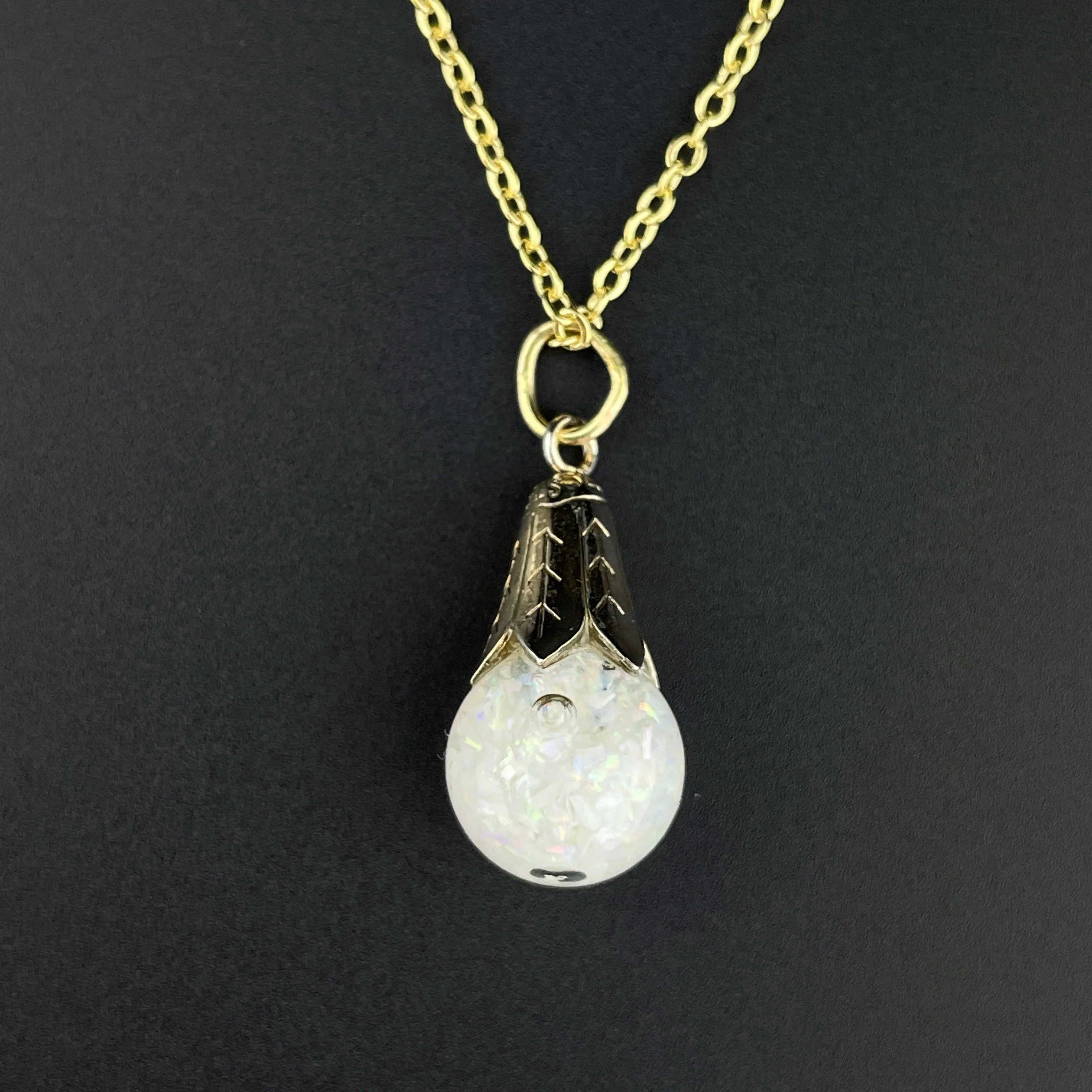 Vintage Silver Gold Vermeil Floating Opal Fob Pendant Charm Necklace