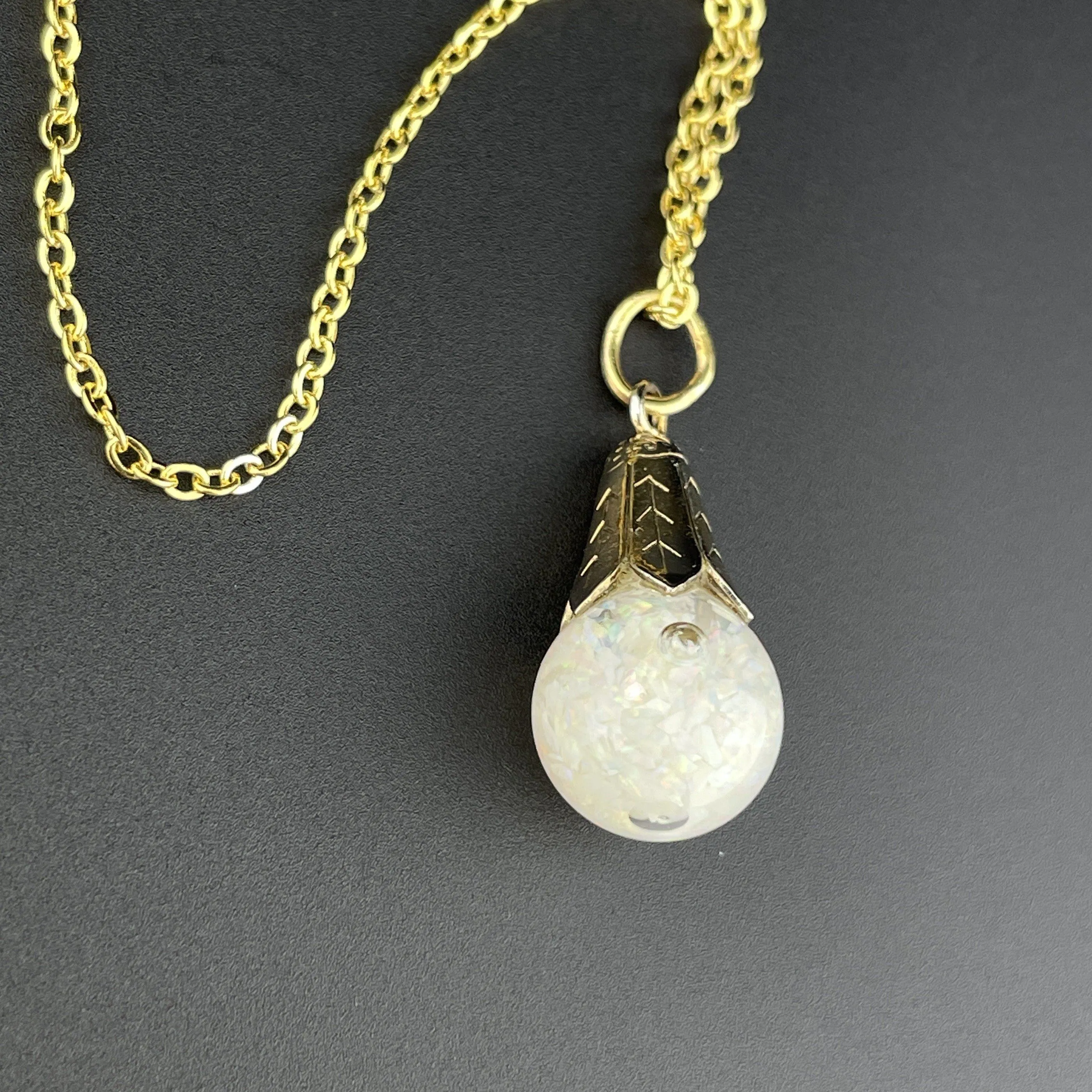 Vintage Silver Gold Vermeil Floating Opal Fob Pendant Charm Necklace