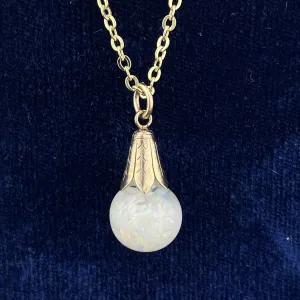 Vintage Silver Gold Vermeil Floating Opal Pendant Necklace