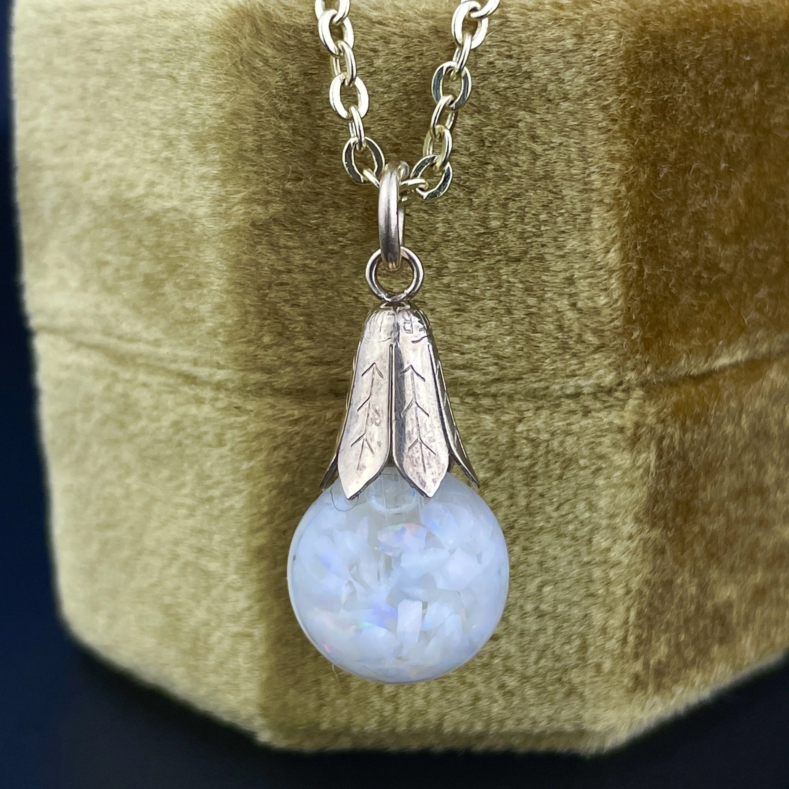 Vintage Silver Gold Vermeil Floating Opal Pendant Necklace