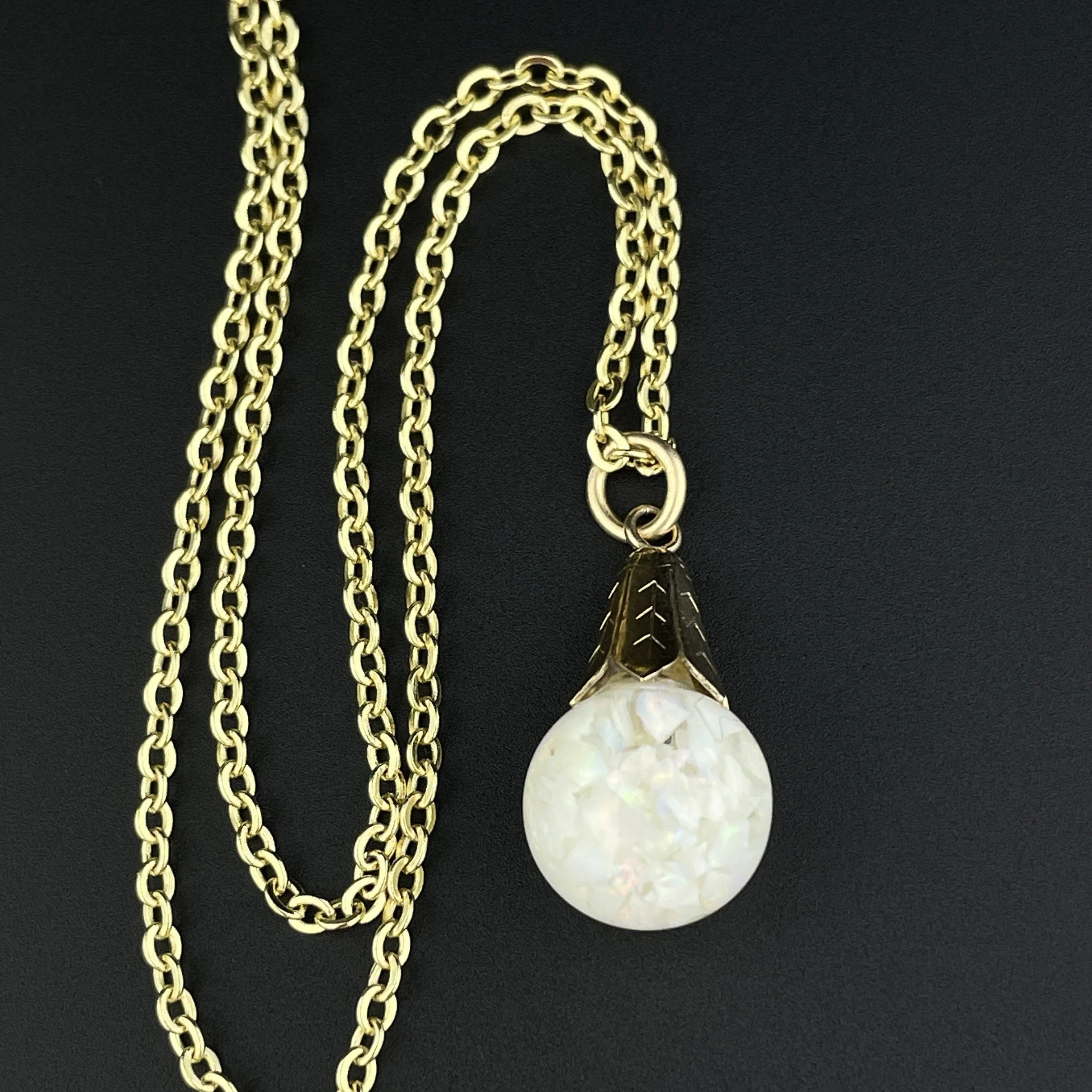 Vintage Silver Gold Vermeil Floating Opal Pendant Necklace