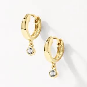 White Topaz Round Drop Charm Huggies in Gold