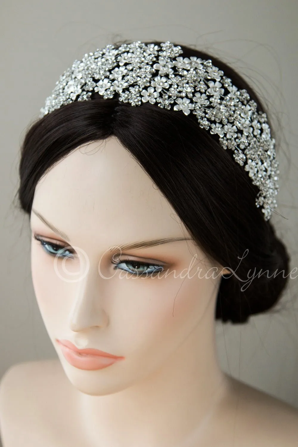 Wide Wedding Headpiece of Frosted Flowers