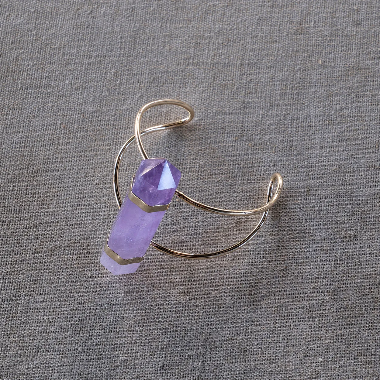 Wire Cuff Bracelet Amethyst Gold