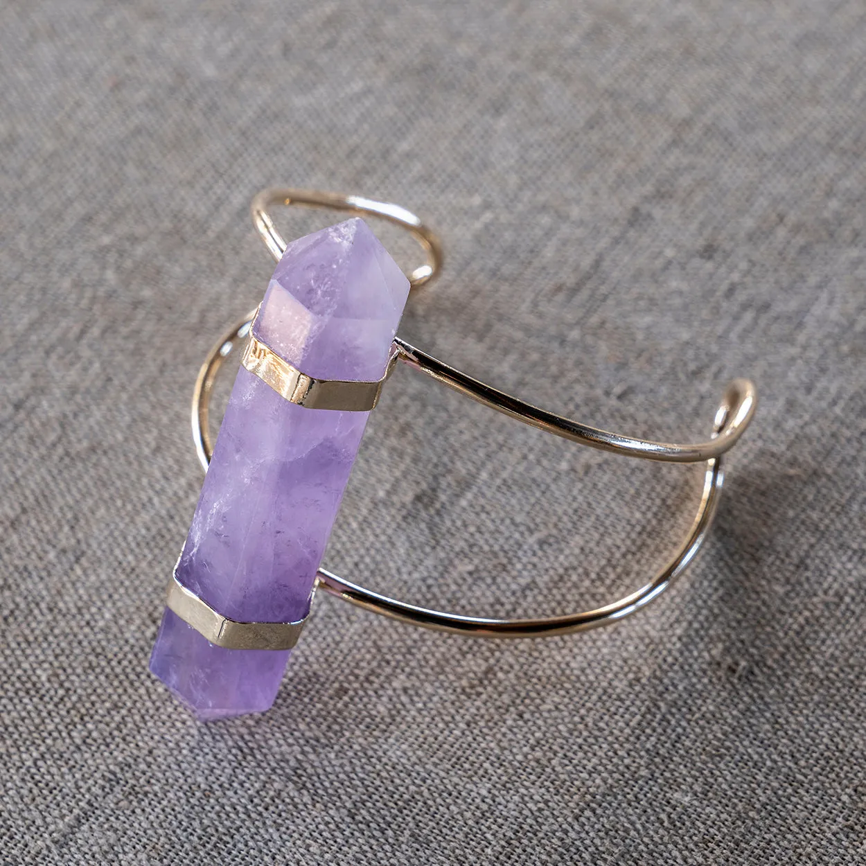 Wire Cuff Bracelet Amethyst Gold