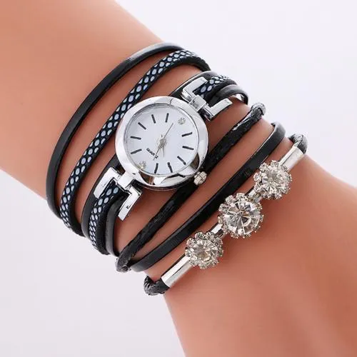 Women Rhinestone Multilayer Quartz Watch Bracelet Free  Shipping