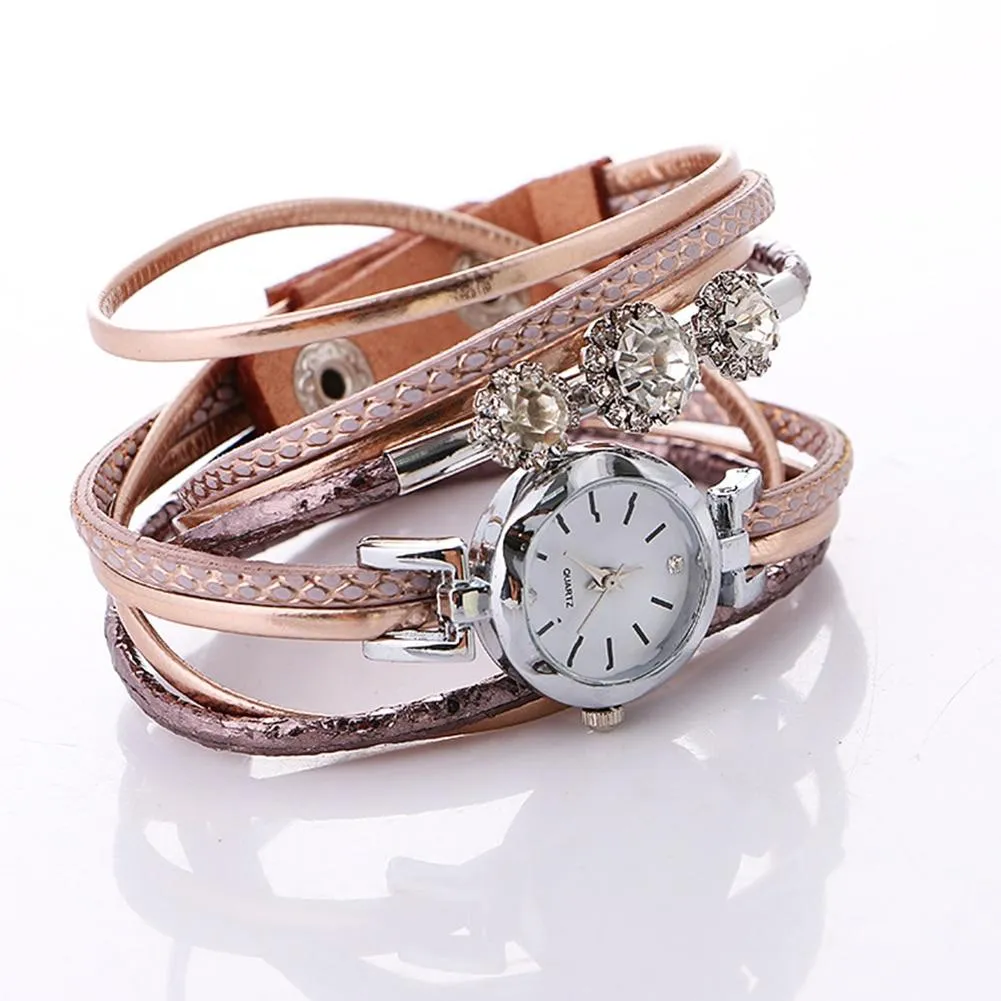 Women Rhinestone Multilayer Quartz Watch Bracelet Free  Shipping