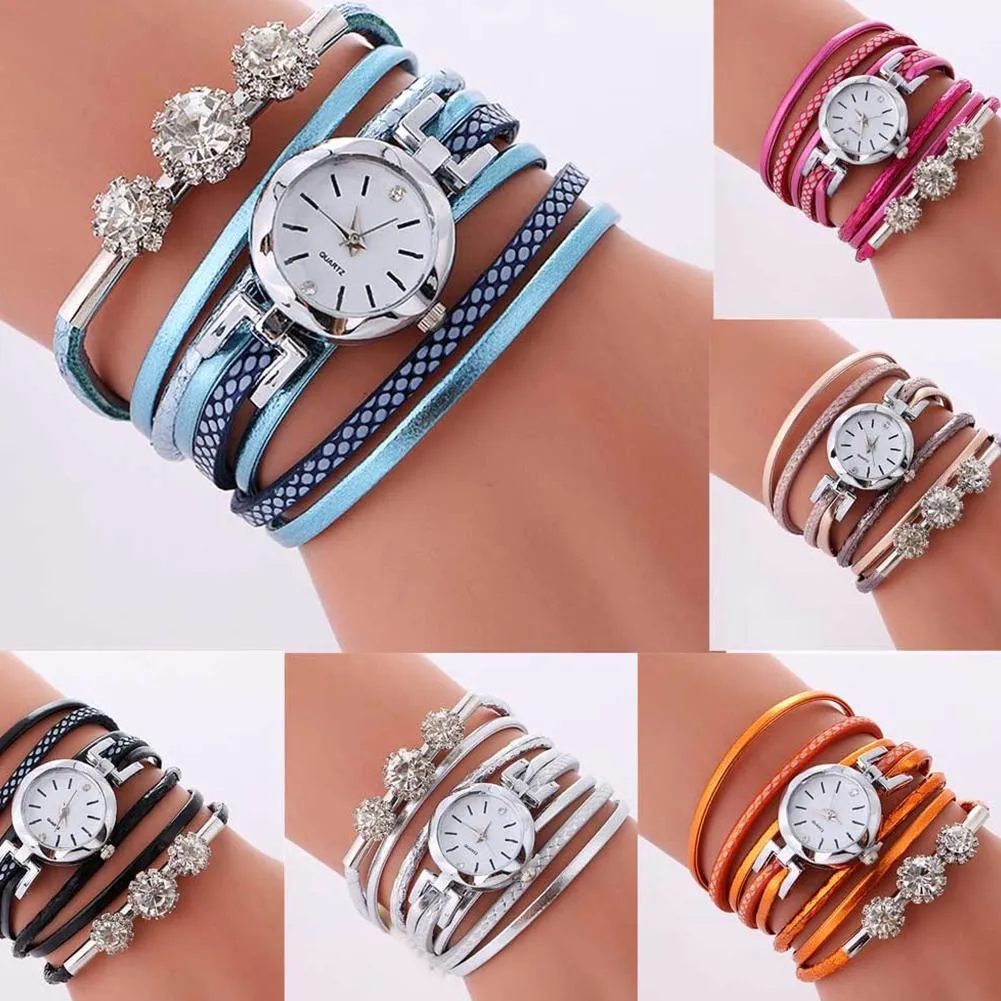 Women Rhinestone Multilayer Quartz Watch Bracelet Free  Shipping