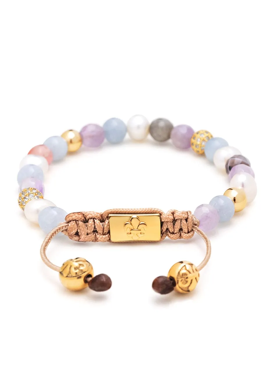 Women's Beaded Bracelet with Aquamarine, Amethyst Lavender, Cherry Quartz, Pearls and Botswana Agate