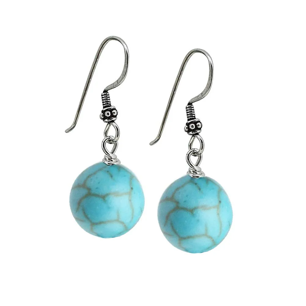 Women's Blue Turquoise Drop Earrings, 12mm