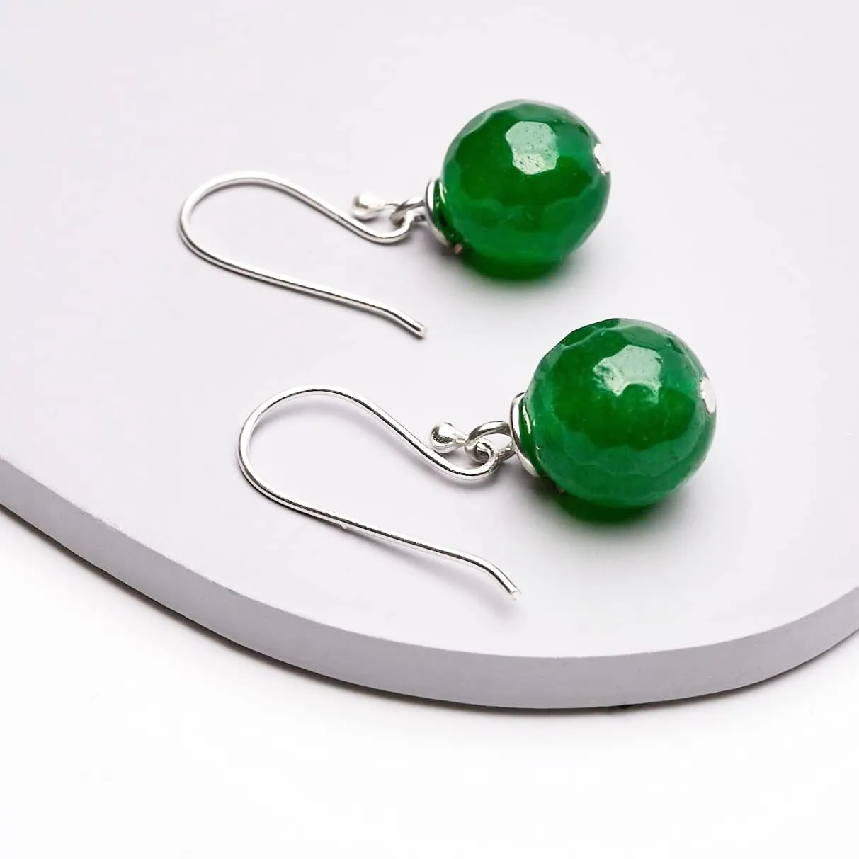 Women's Handmade Natural Green Agate Dangle Drop Earrings