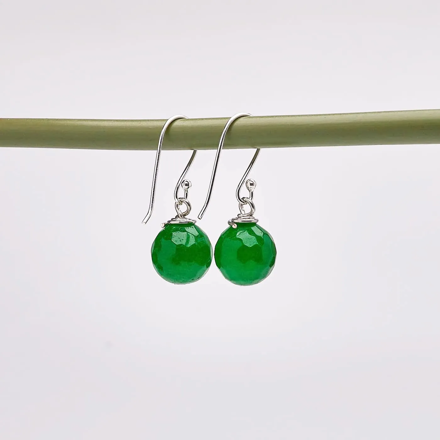 Women's Handmade Natural Green Agate Dangle Drop Earrings