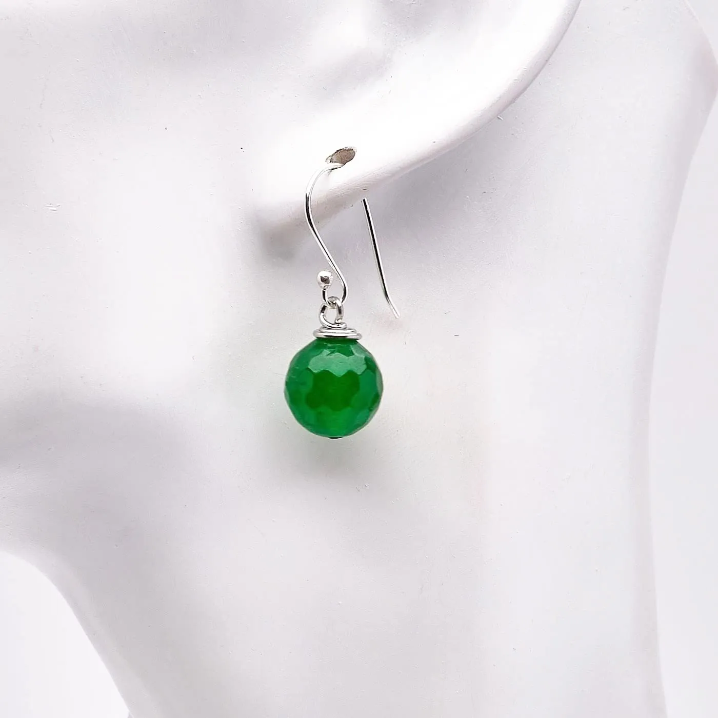 Women's Handmade Natural Green Agate Dangle Drop Earrings