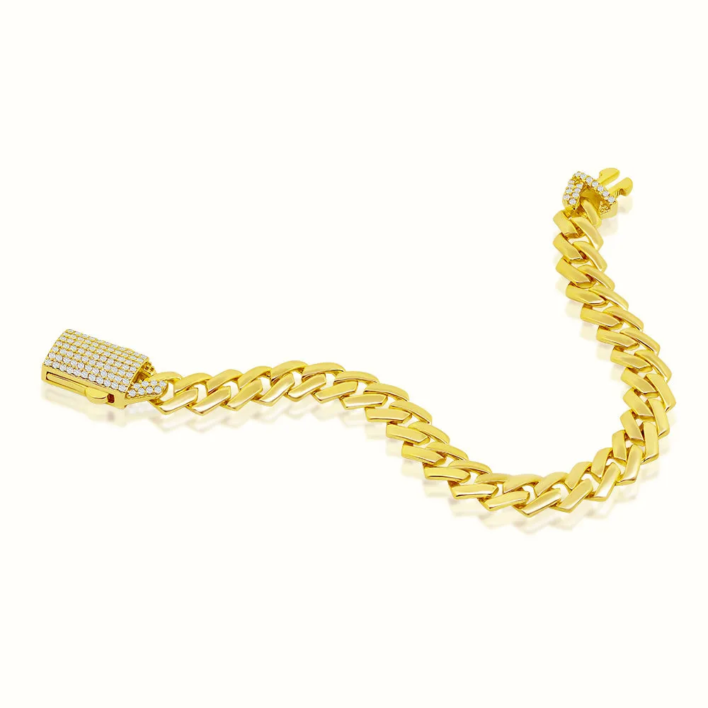 Women's Vermeil Diamond Clasp Flat Cuban Link Bracelet