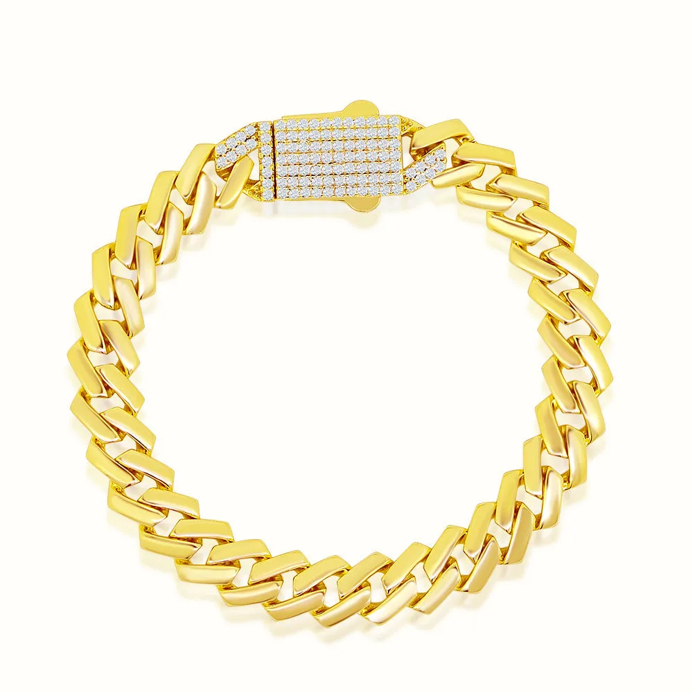 Women's Vermeil Diamond Clasp Flat Cuban Link Bracelet