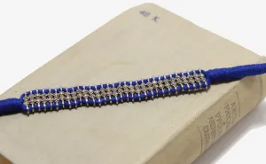 Woven Blue Silk   Diamond Bracelet