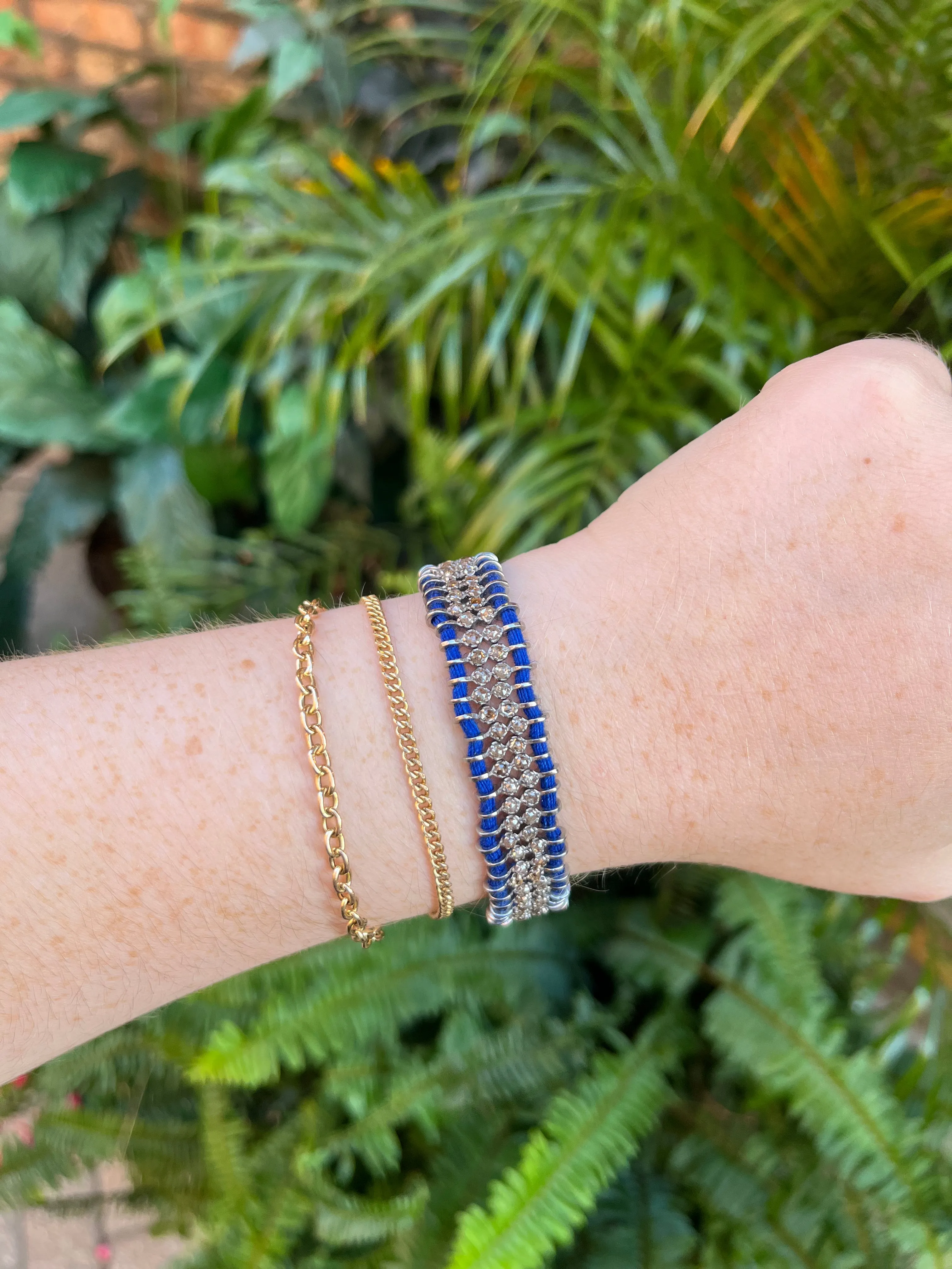 Woven Blue Silk   Diamond Bracelet