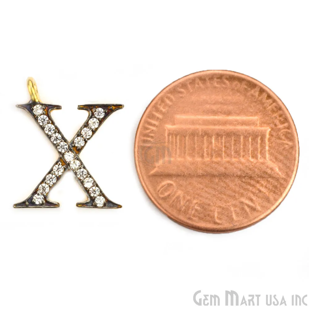 'X' Alphabet Charm CZ Pave Gold Vermeil Charm for Bracelet & Pendants